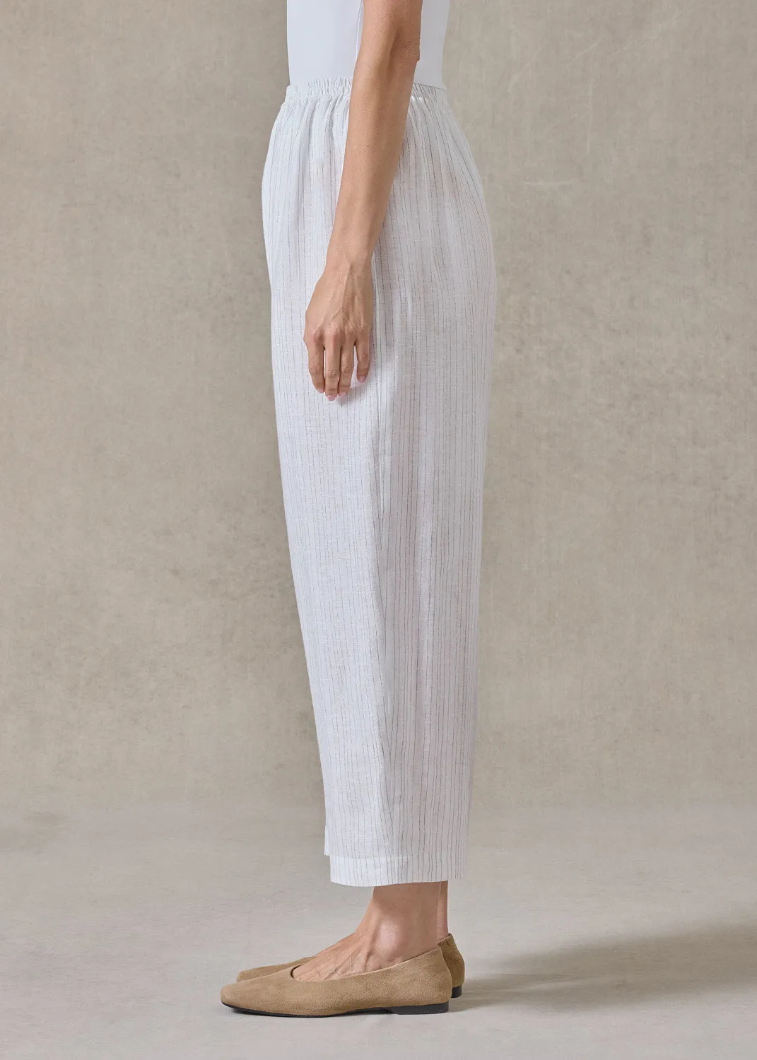 extrafine gold stripe linen japanese trouser (white) sold by eskandar product image thumbnail 4