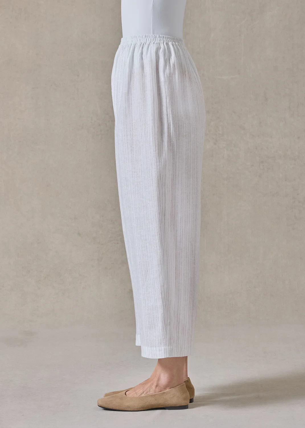 extrafine gold stripe linen japanese trouser (white) sold by eskandar product image thumbnail 5