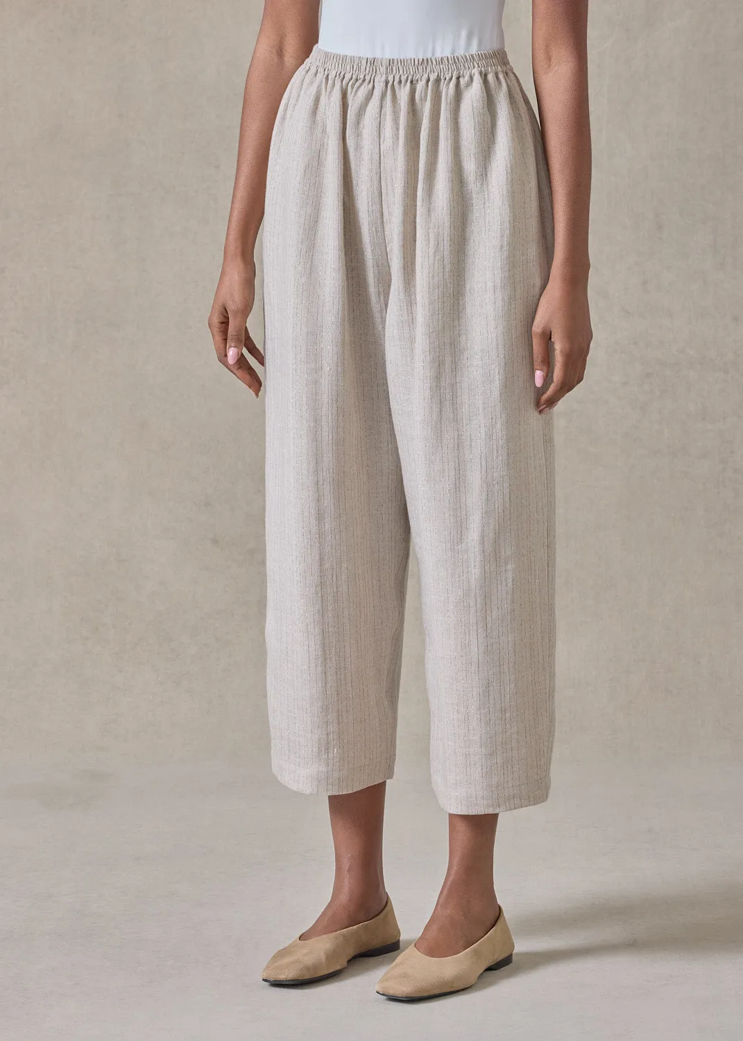 extrafine gold stripe linen japanese trouser (natural) sold by eskandar product image thumbnail 2