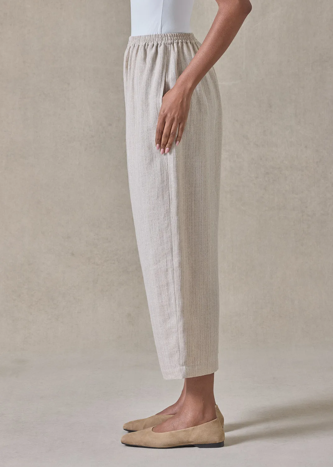 extrafine gold stripe linen japanese trouser (natural) sold by eskandar product image thumbnail 3