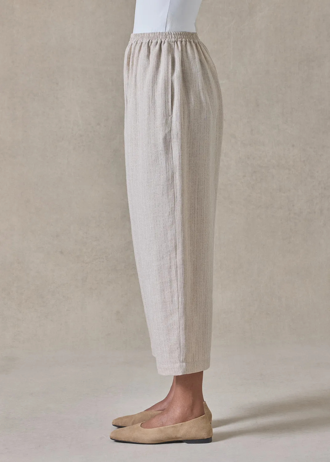 extrafine gold stripe linen japanese trouser (natural) sold by eskandar product image thumbnail 4