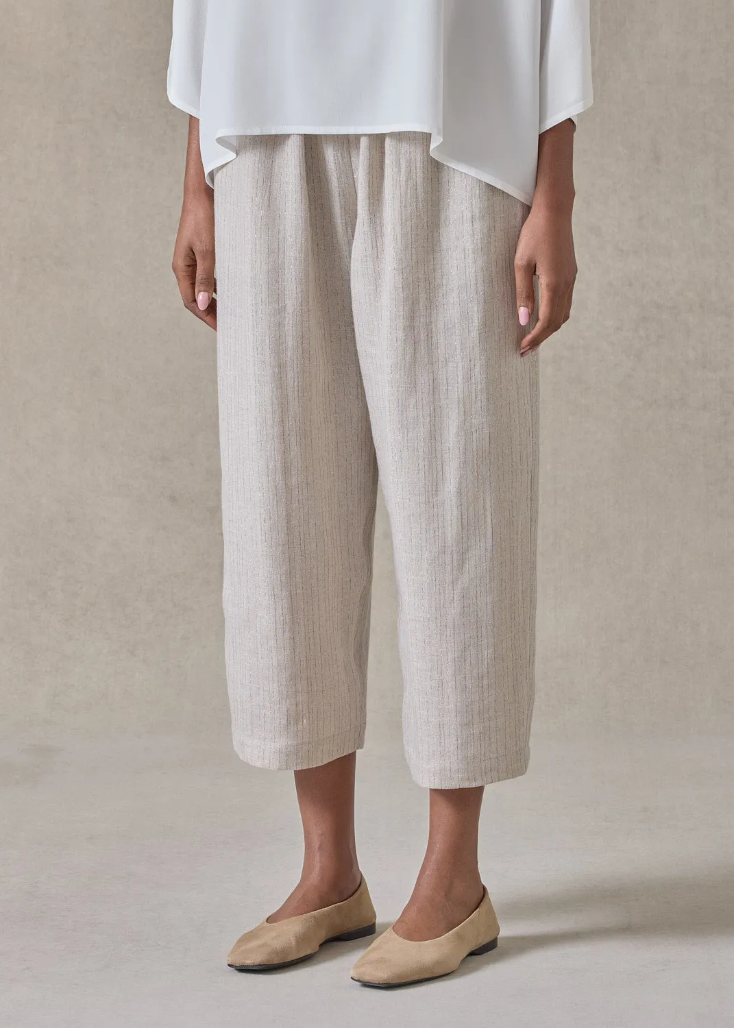 extrafine gold stripe linen japanese trouser (natural) sold by eskandar