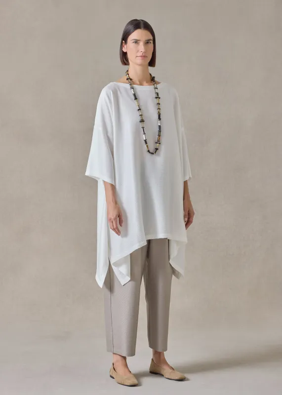 midweight silk plissé dps scoop neck top - long plus (white) made by eskandar