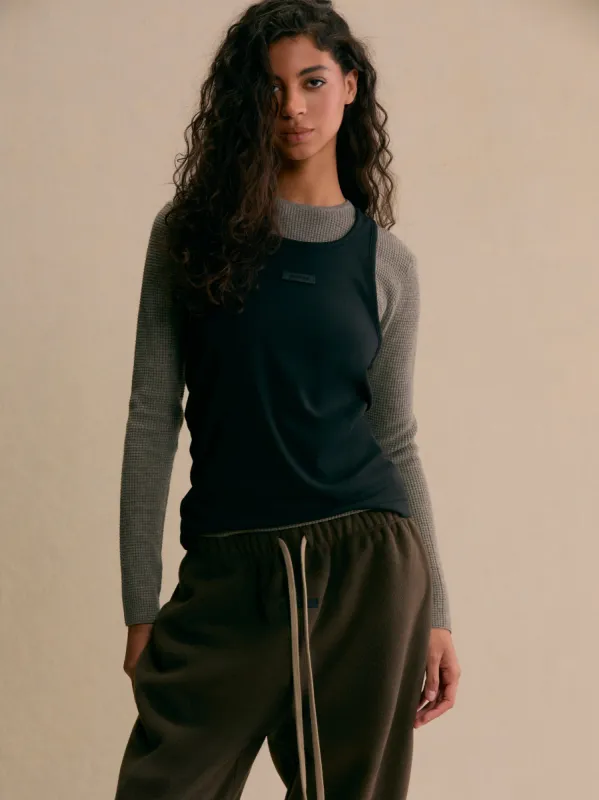 Women's Waffle Fitted Long Sleeve Sweater sold by Essentials