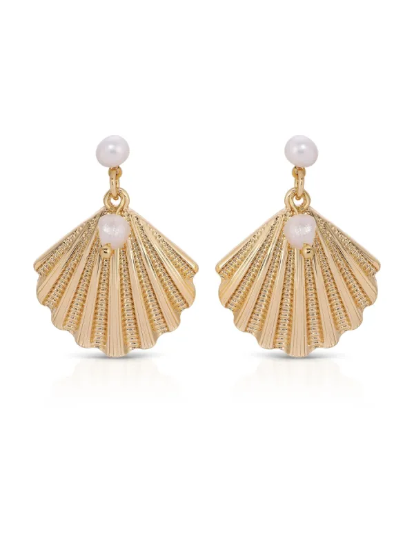 Scallop Shell and Pearl Earrings sold by ettika