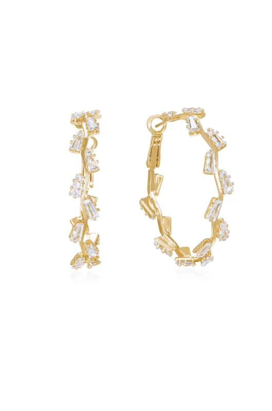 Zig Zag Crystal Baguette Hoop Earrings sold by ettika