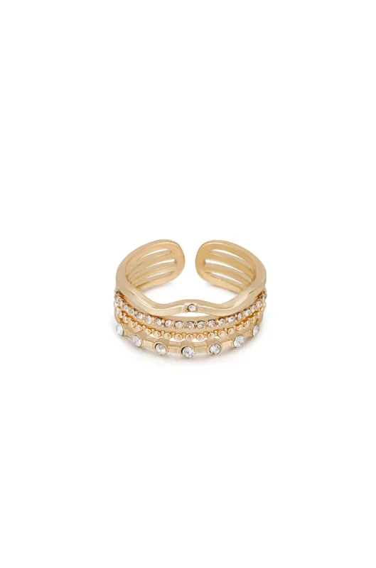 Crystal and 18k Gold Plated Pre-Stacked Ring sold by ettika