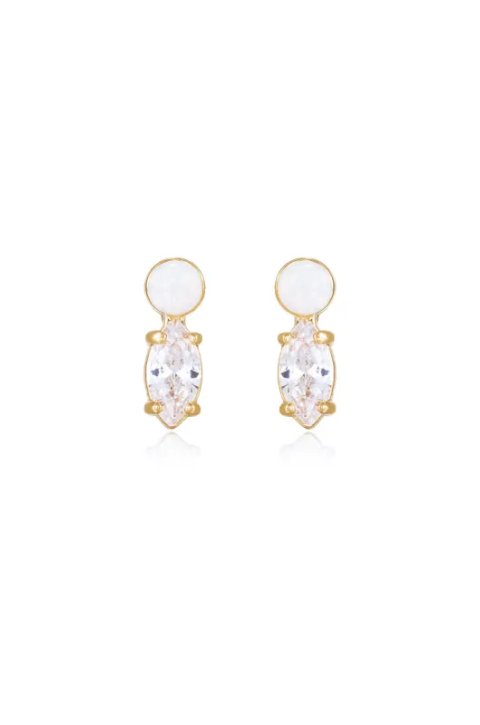 Catch their Eye Opal & Crystal Stud 18k Gold Plated Drop Earrings sold by ettika