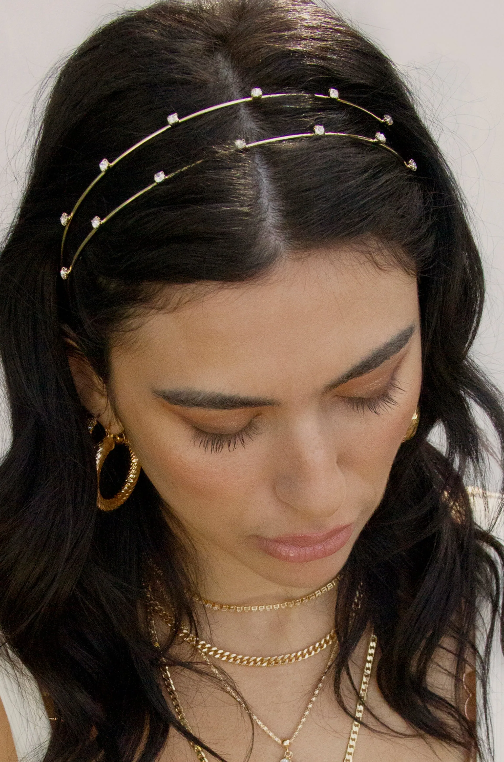 Delicate Crystal Dotted Gold Headband sold by ettika product image thumbnail 2