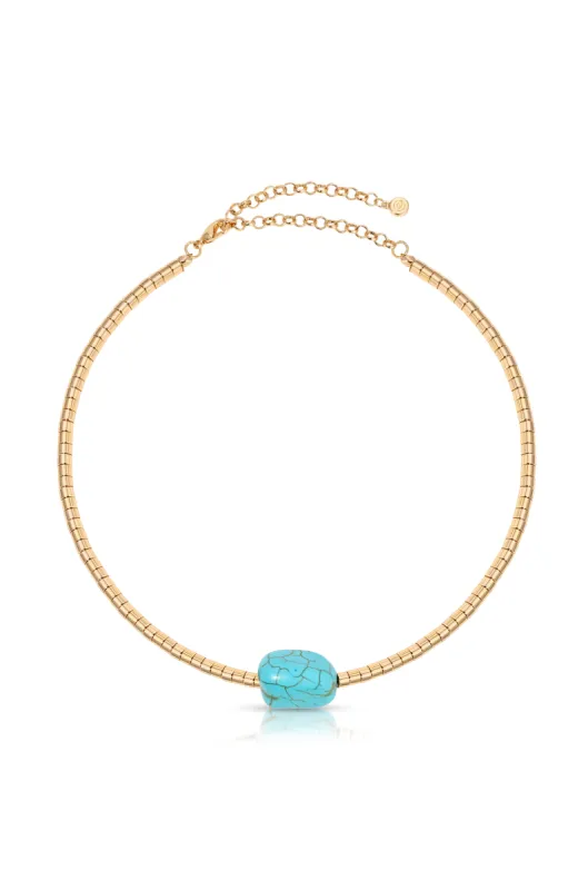 Gold Beaded Turquoise Nugget Necklace sold by ettika