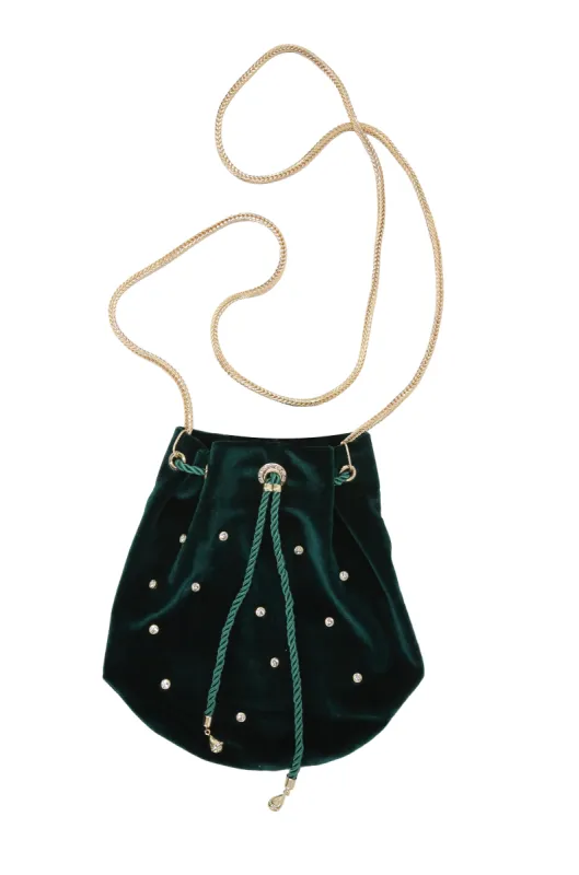 Velvet Compact Bucket Bag with Gold Chain sold by ettika