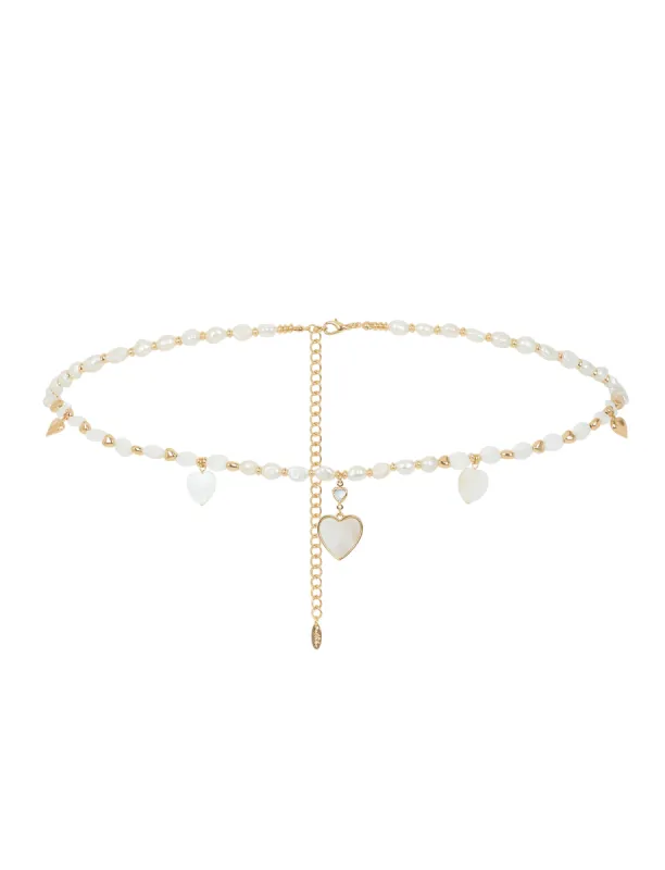 Pearl and Heart Charm Body Chain sold by ettika