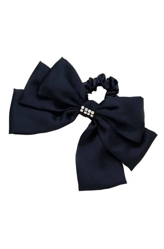 Oversized Bow Scrunchie with Crystal in Black sold by ettika