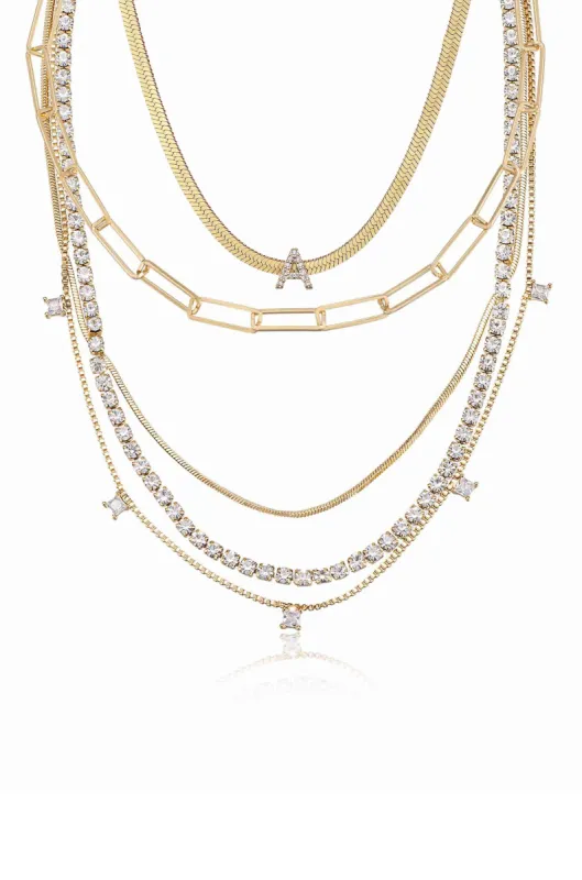 Initial Herringbone Necklace and Mixed Chain Necklace Bundle sold by ettika