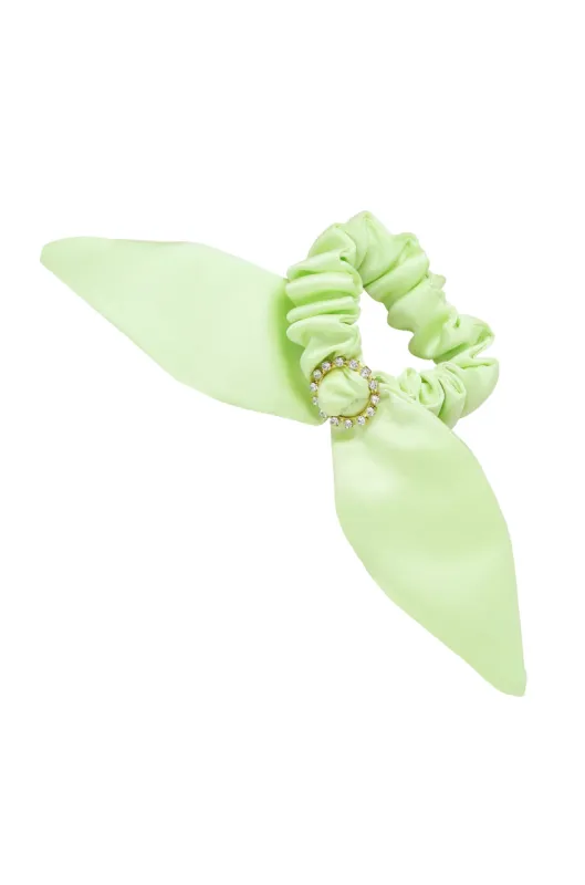 Neon Scrunchie with Crystal in Lime Green sold by ettika