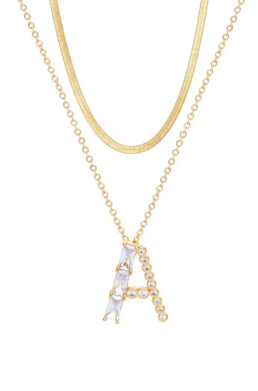 Layered Crystal Initial Pendant Necklace Bundle sold by ettika