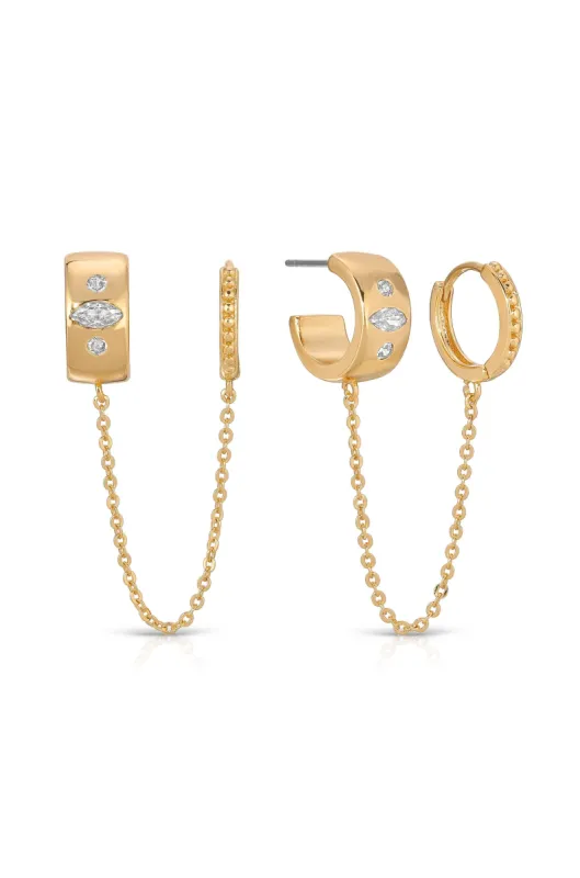 Double Piercing Bezel Crystal Dangle Earrings sold by ettika