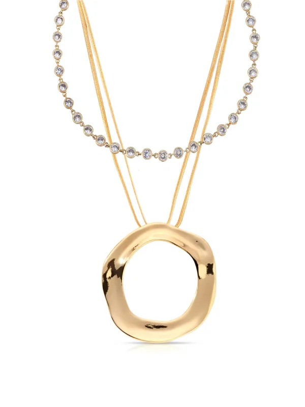 Open Circle and Crystal Link Necklace Set sold by ettika