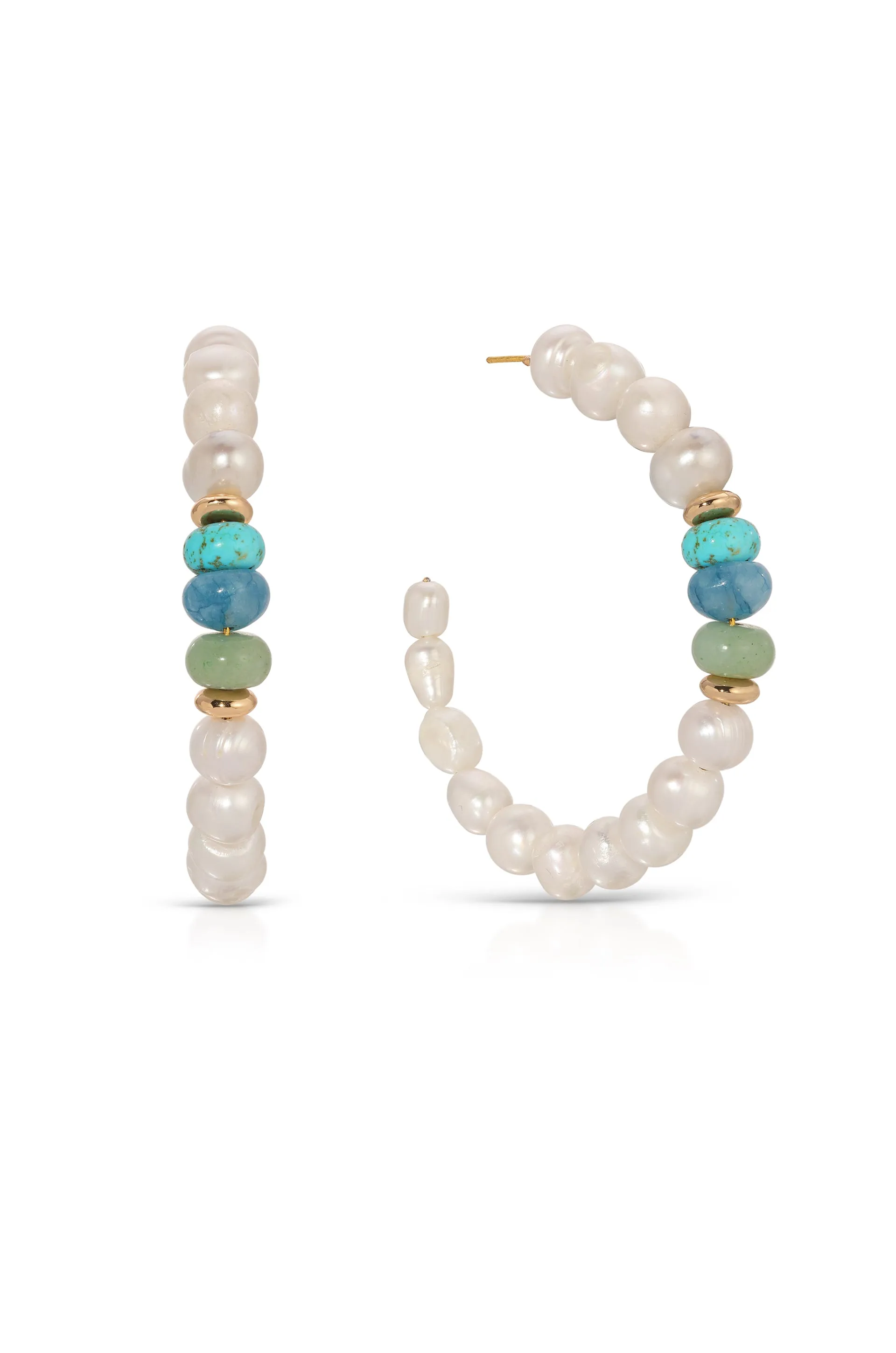Beach Day Pearl and Gemstone Hoop Earrings sold by ettika