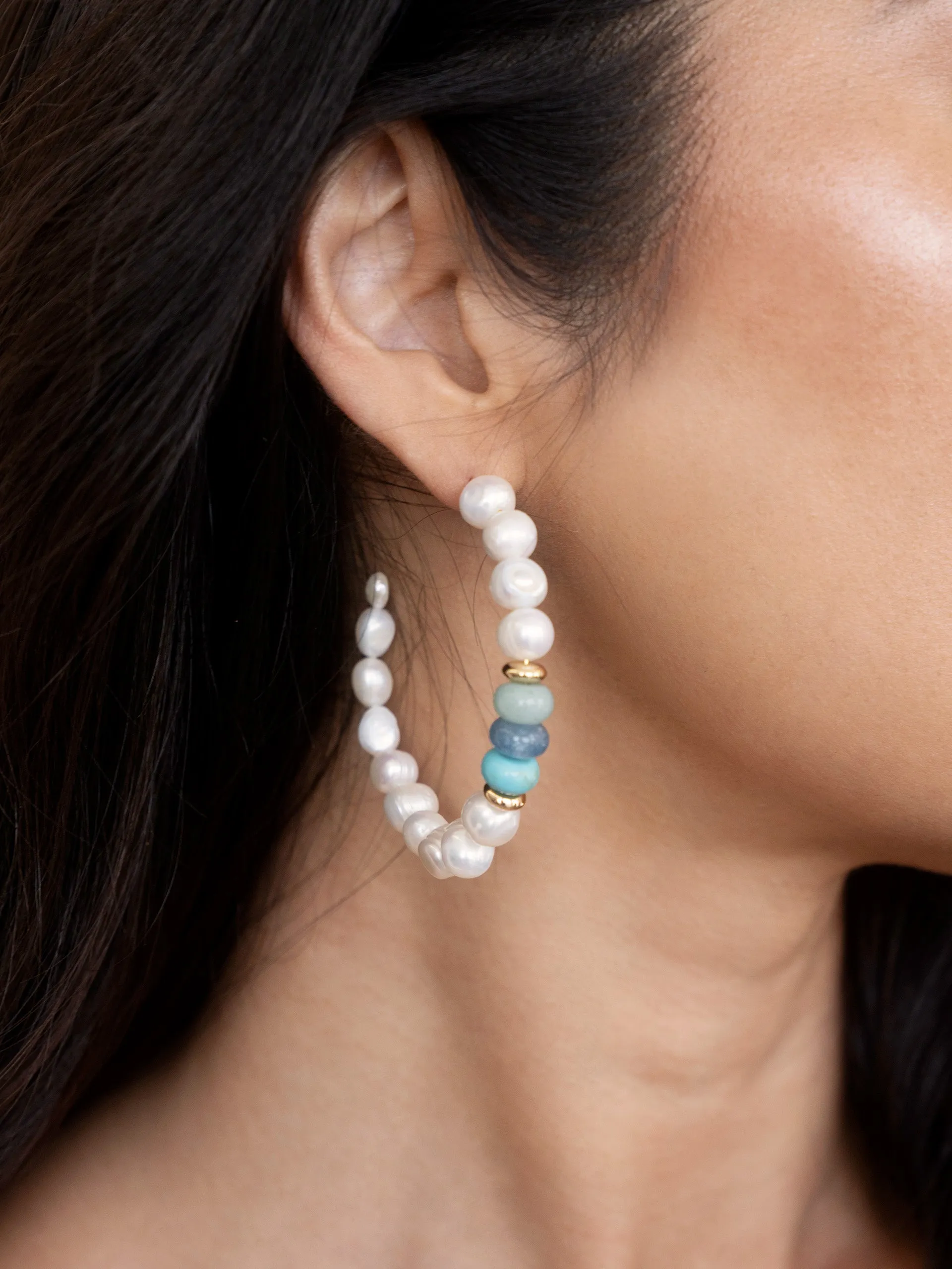 Beach Day Pearl and Gemstone Hoop Earrings sold by ettika product image thumbnail 2