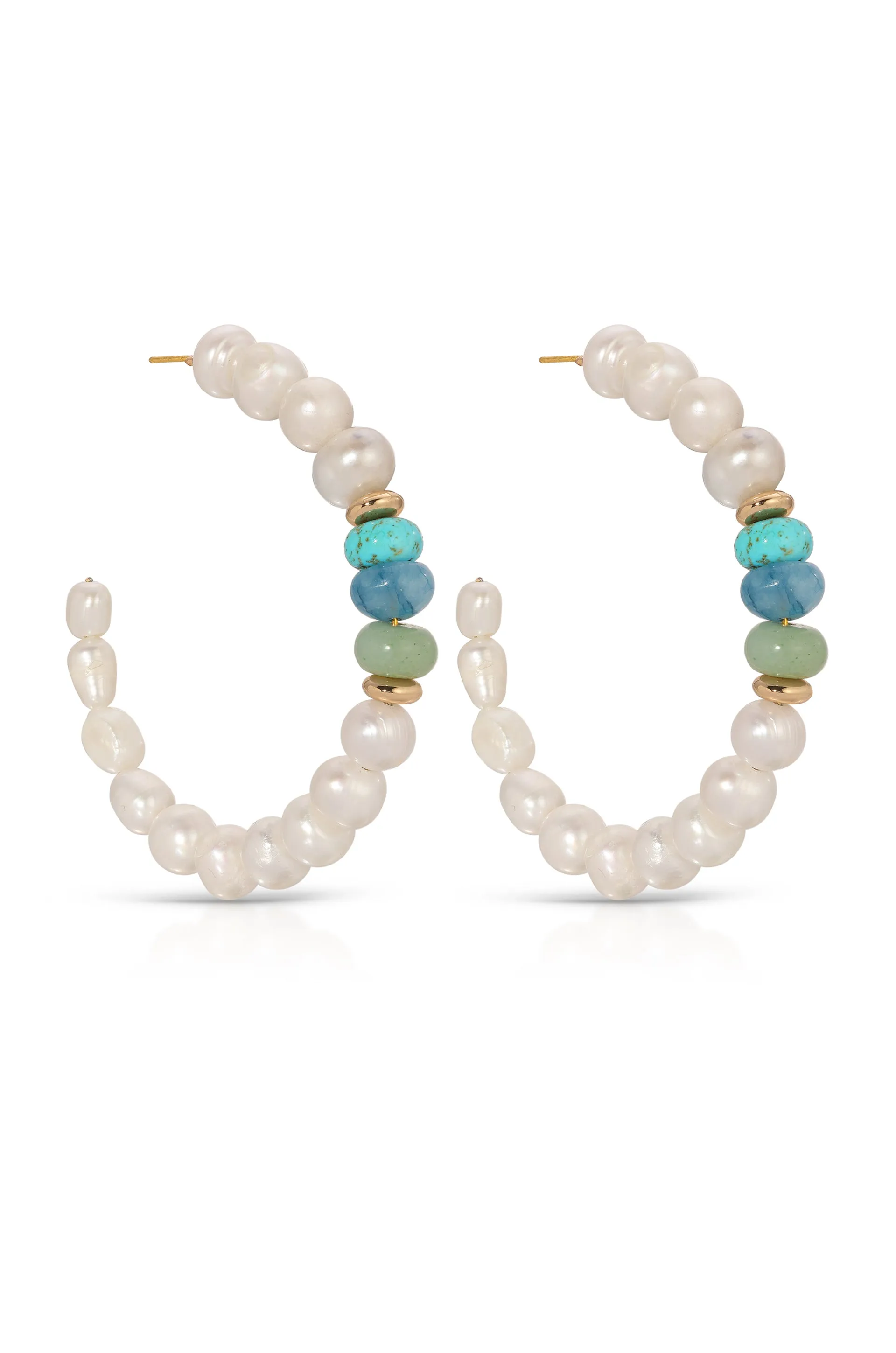 Beach Day Pearl and Gemstone Hoop Earrings sold by ettika product image thumbnail 5