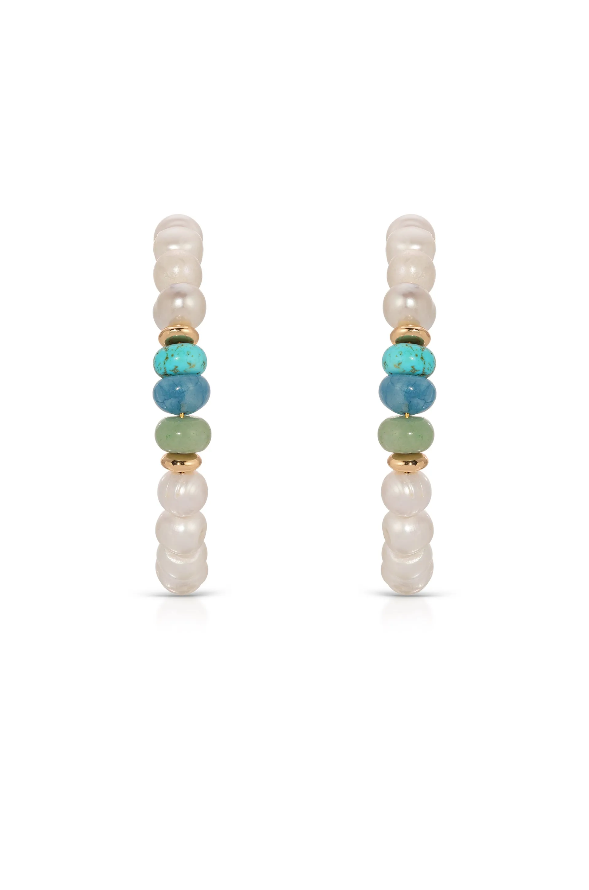 Beach Day Pearl and Gemstone Hoop Earrings sold by ettika product image thumbnail 3