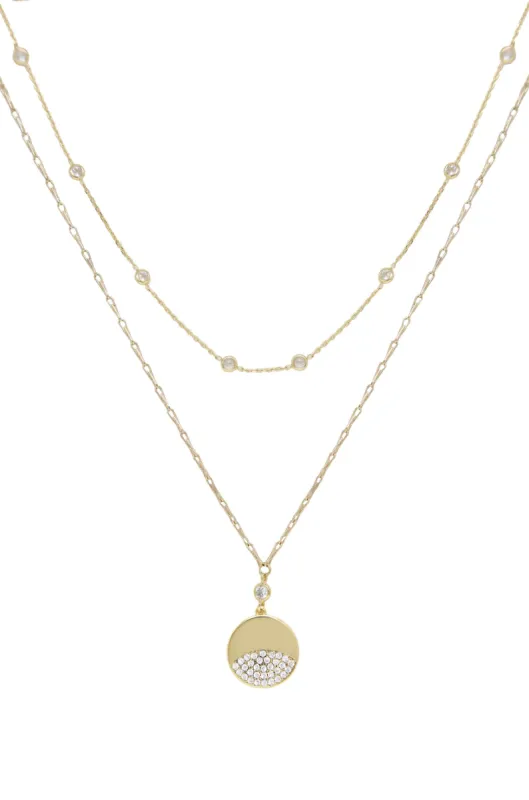 Crystal Dipped Layered Pendant Necklace Set sold by ettika