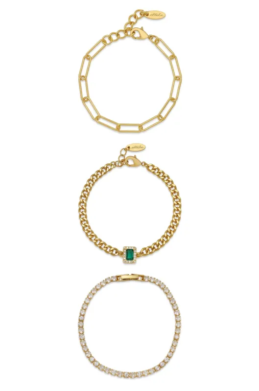 Emerald Pop Trio 18k Gold Plated Bracelet Set sold by ettika