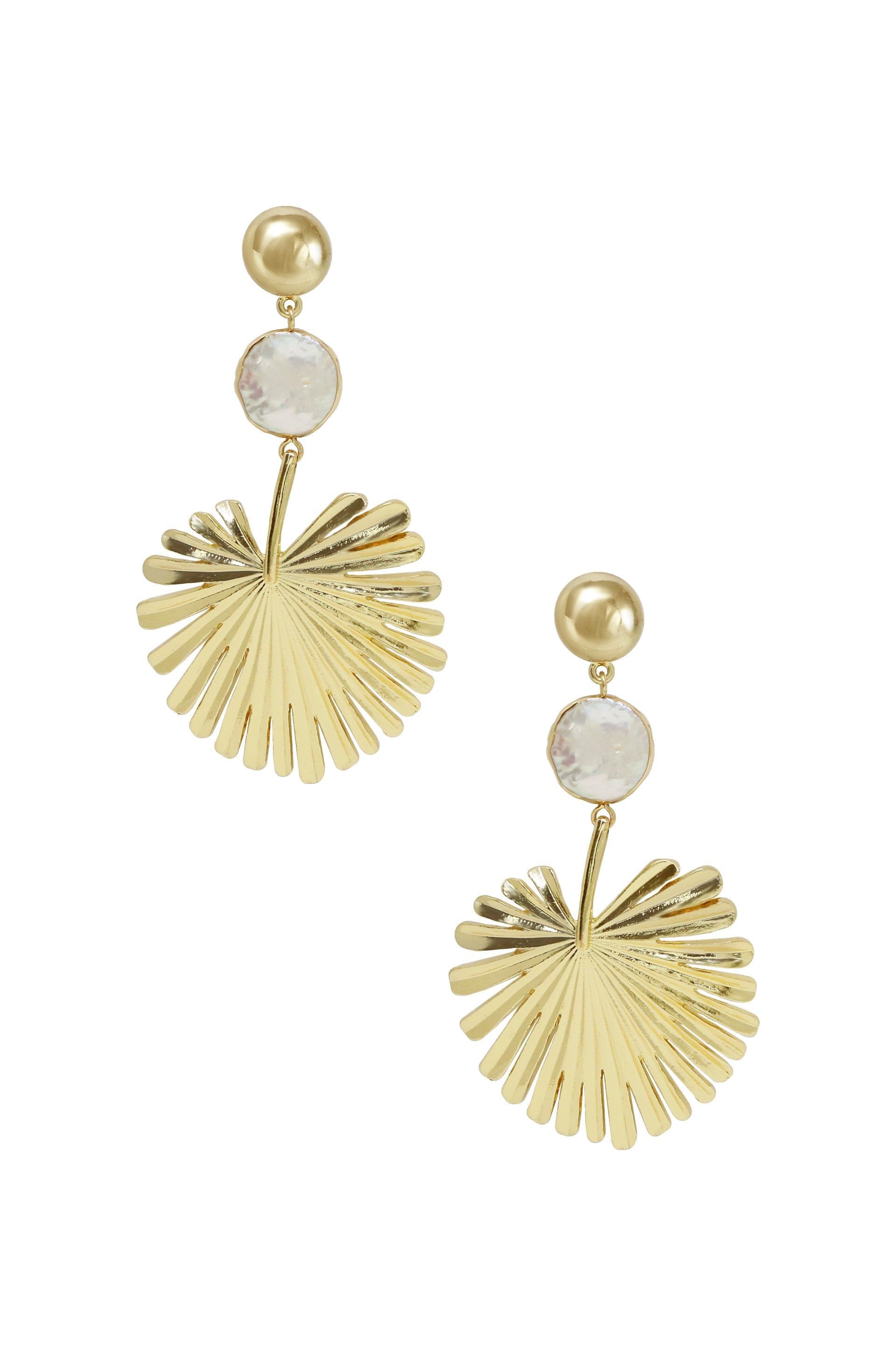 Palm Leaf Earring with Pearl in Gold sold by ettika product image thumbnail 4