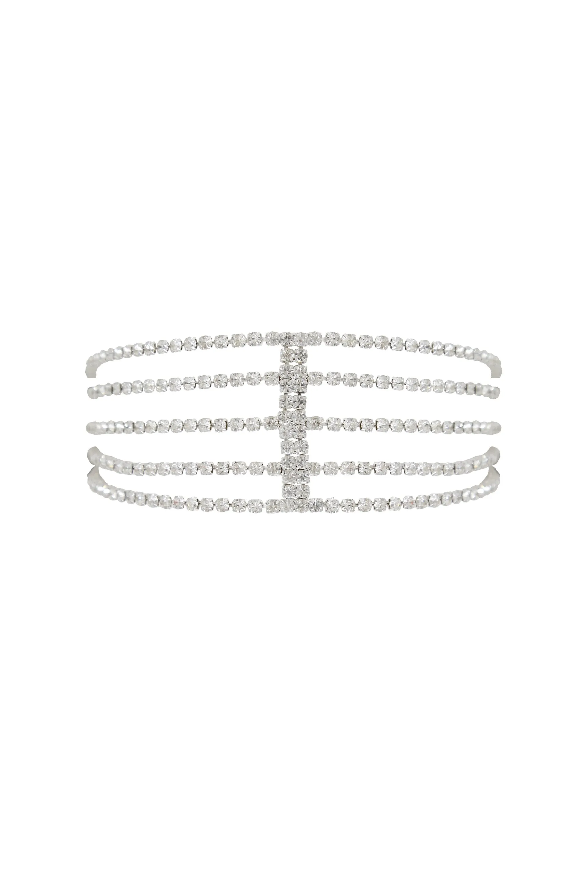 Rhinestone Multi-Chain Headband in Silver sold by ettika