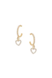 Small Crystal Heart Dangle Hoop 18k Gold Plated Earrings sold by ettika