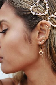 Small Crystal Heart Dangle Hoop 18k Gold Plated Earrings sold by ettika