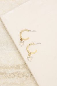 Small Crystal Heart Dangle Hoop 18k Gold Plated Earrings sold by ettika