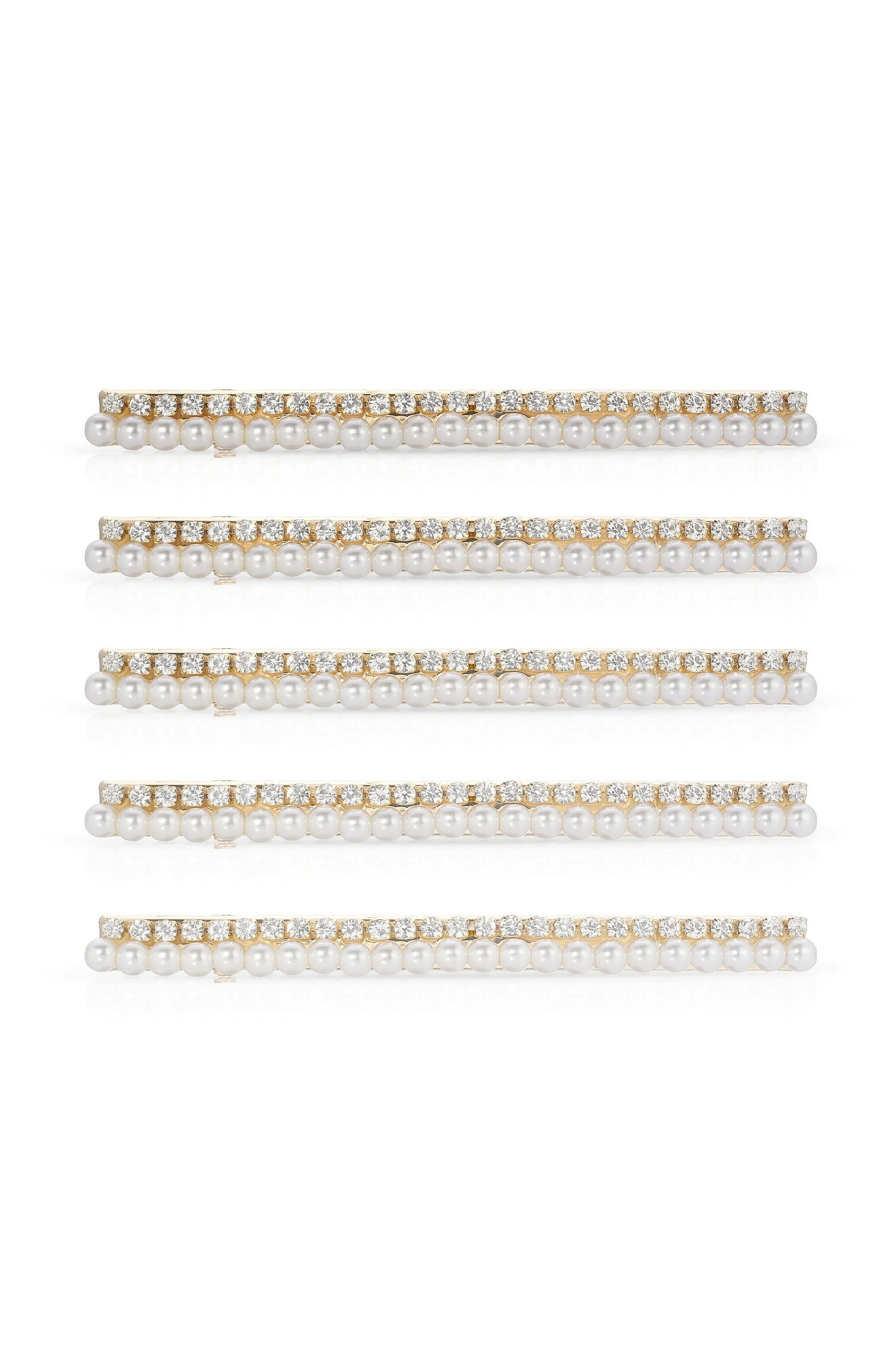 Thin Pearl and Crystal Hair Clip Set sold by ettika