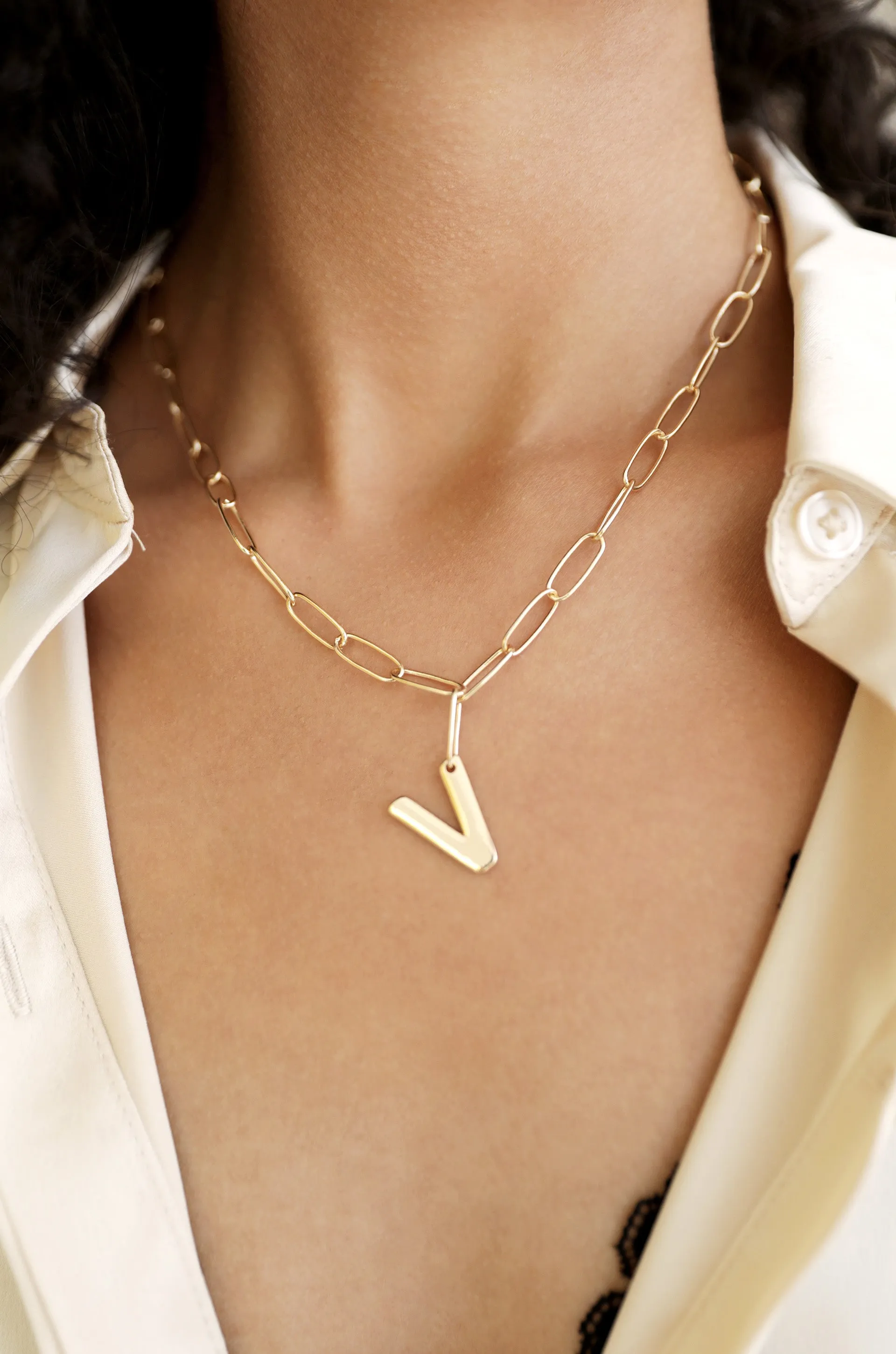 Paperclip Link Initial Necklace sold by ettika product image thumbnail 2