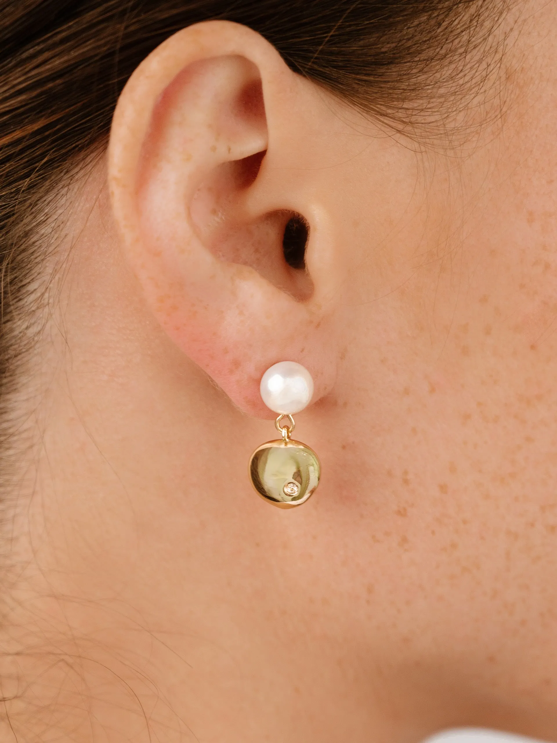 Small Pebble and Pearl Dangle Earrings sold by ettika product image thumbnail 2