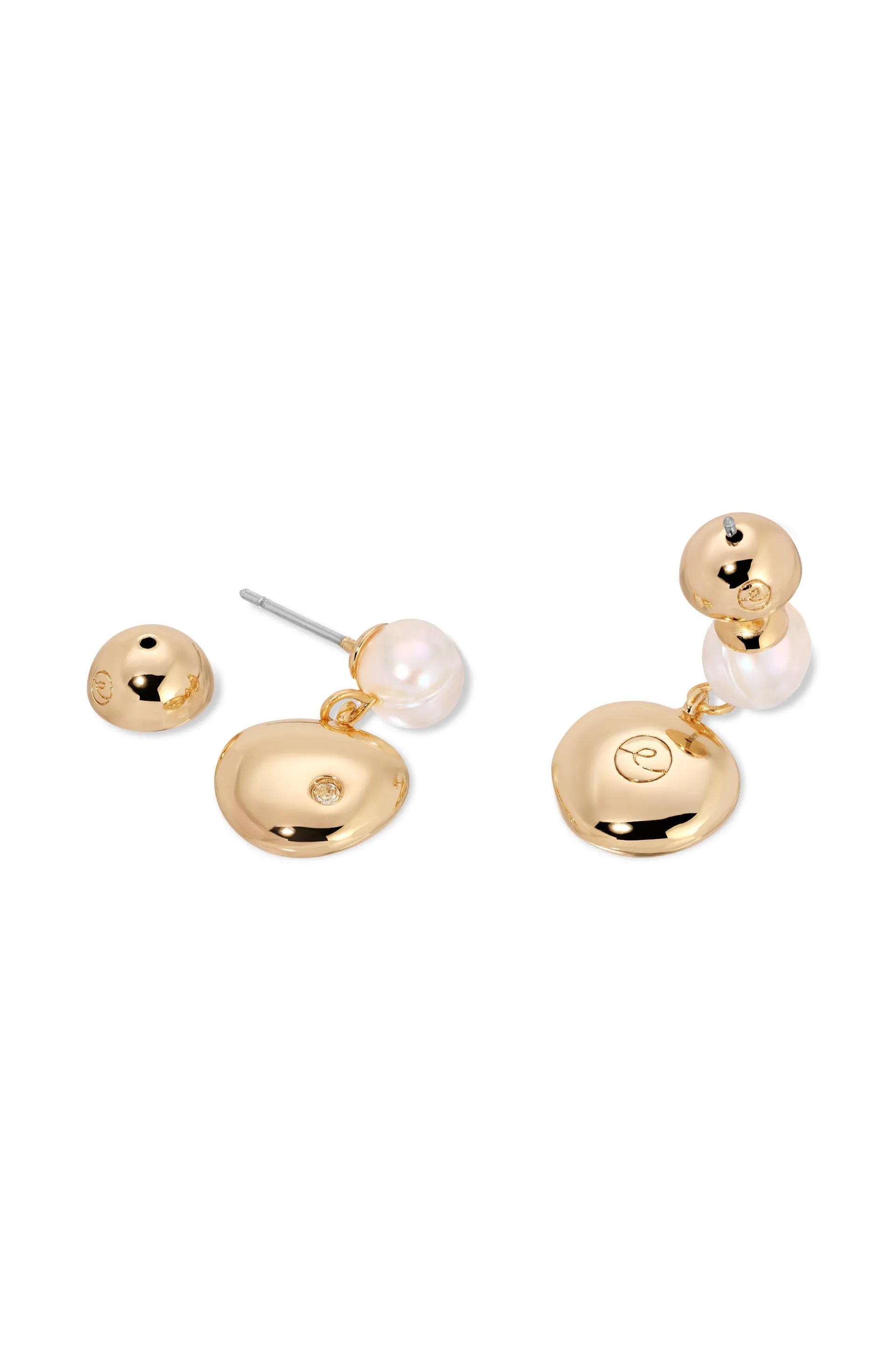 Small Pebble and Pearl Dangle Earrings sold by ettika product image thumbnail 3