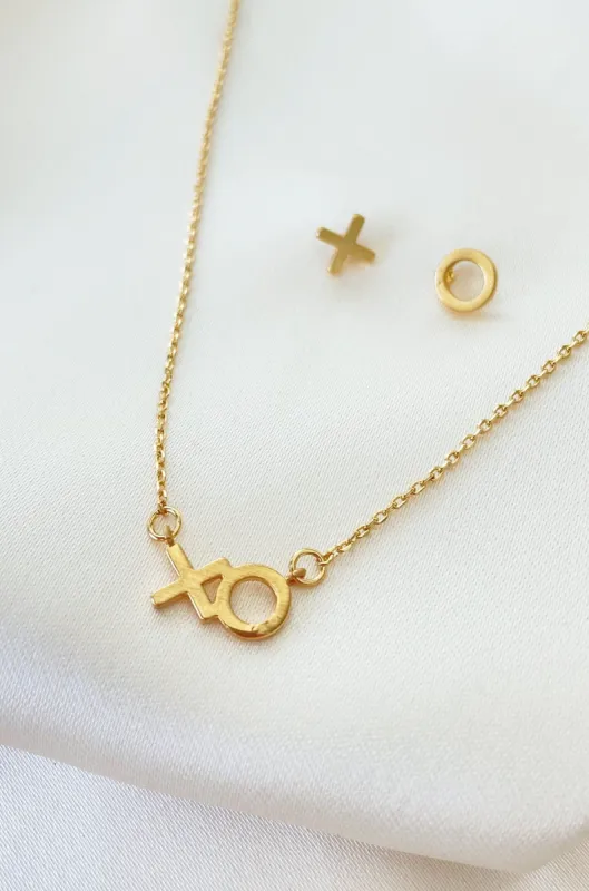 Hugs and Kisses 18k Gold Plated XO Necklace & Earring Stud Boxed Set made by ettika