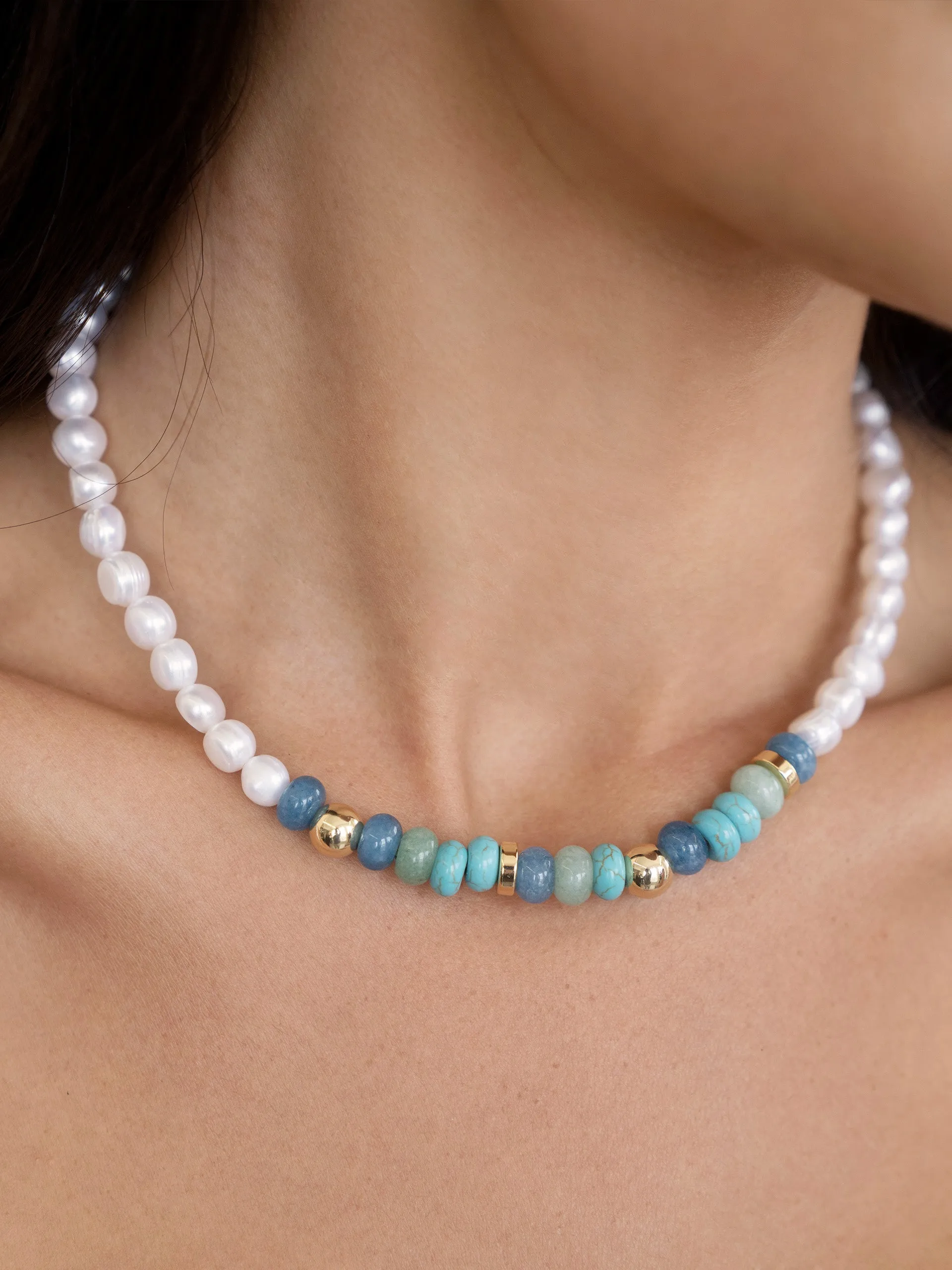 Beach Day Pearl and Gemstone Necklace sold by ettika product image thumbnail 3