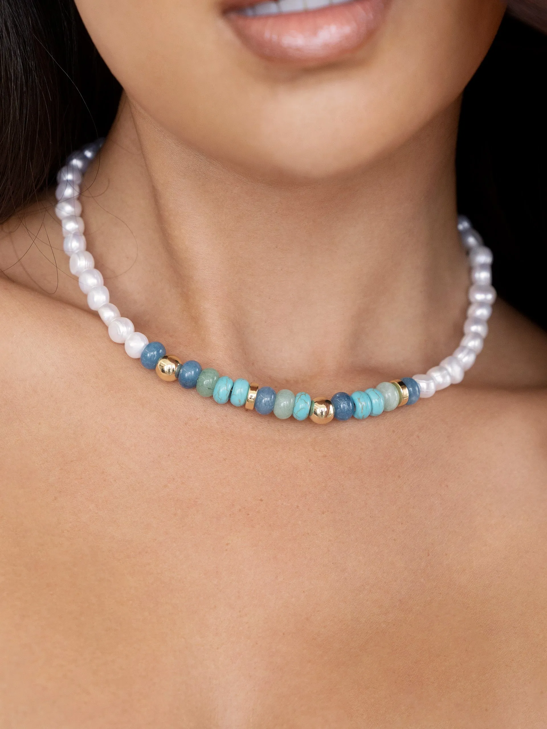Beach Day Pearl and Gemstone Necklace sold by ettika product image thumbnail 2