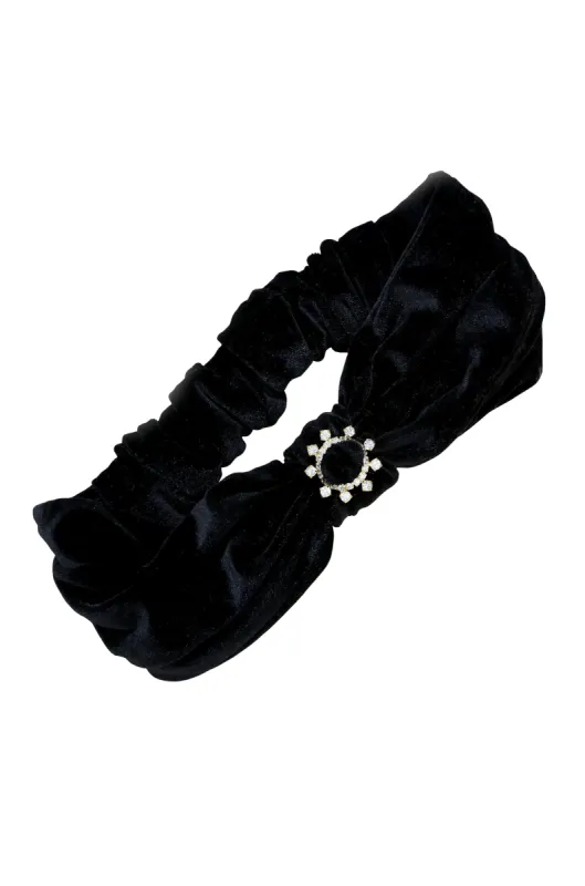 Velvet Headband with Crystal Ring in Black sold by ettika