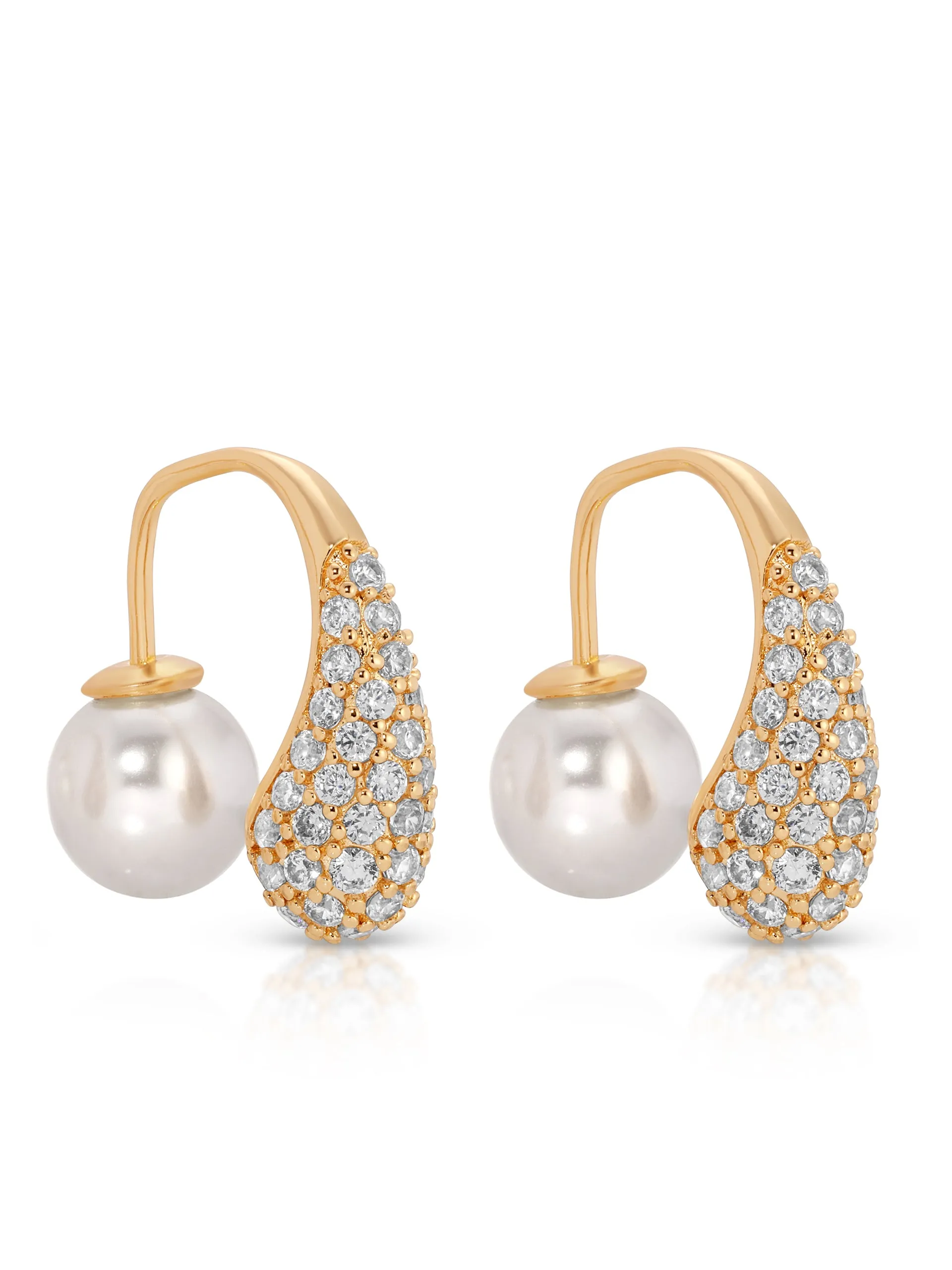 Hooked Pavé and Pearl Earrings sold by ettika product image thumbnail 5