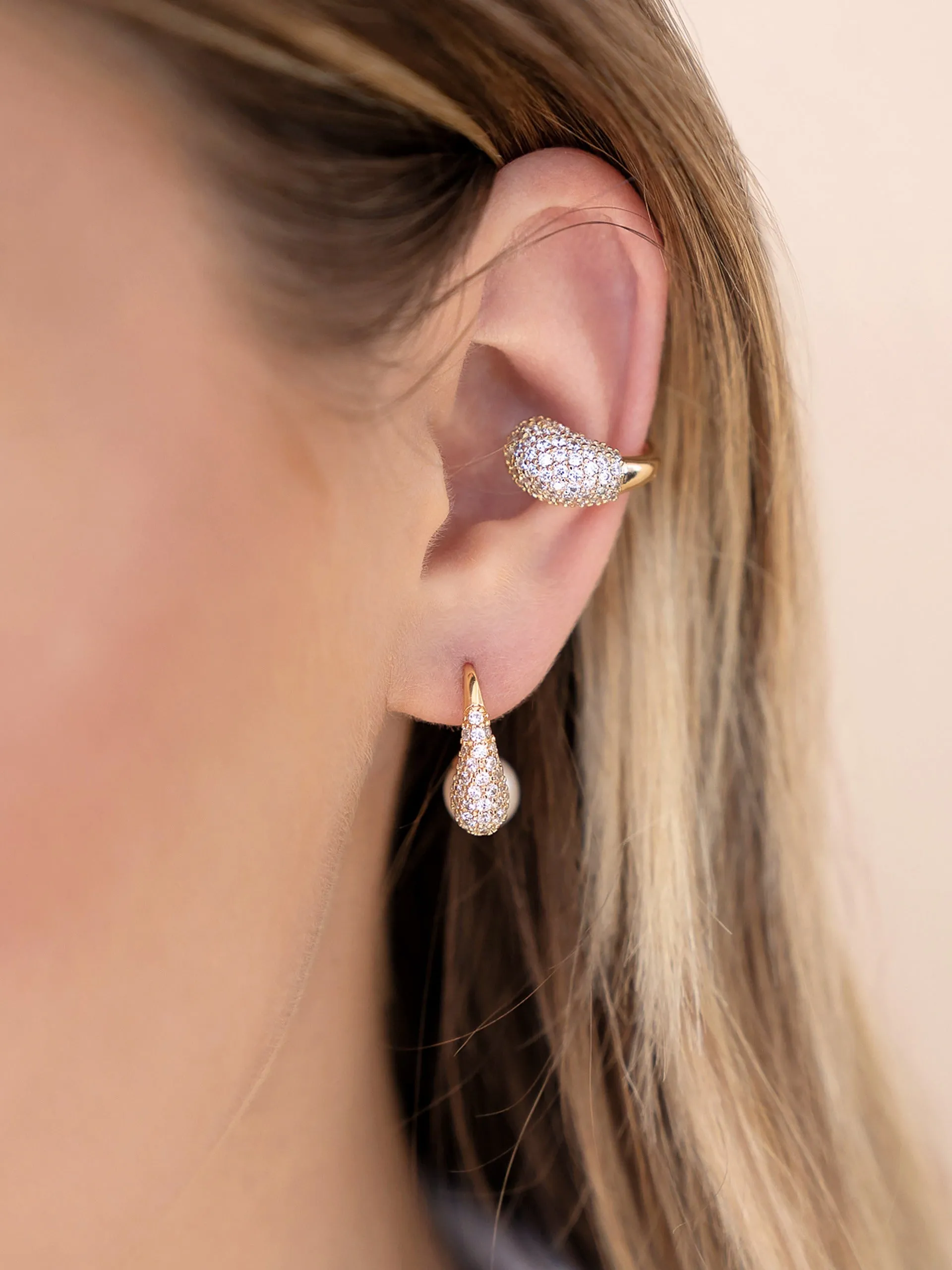 Hooked Pavé and Pearl Earrings sold by ettika product image thumbnail 4