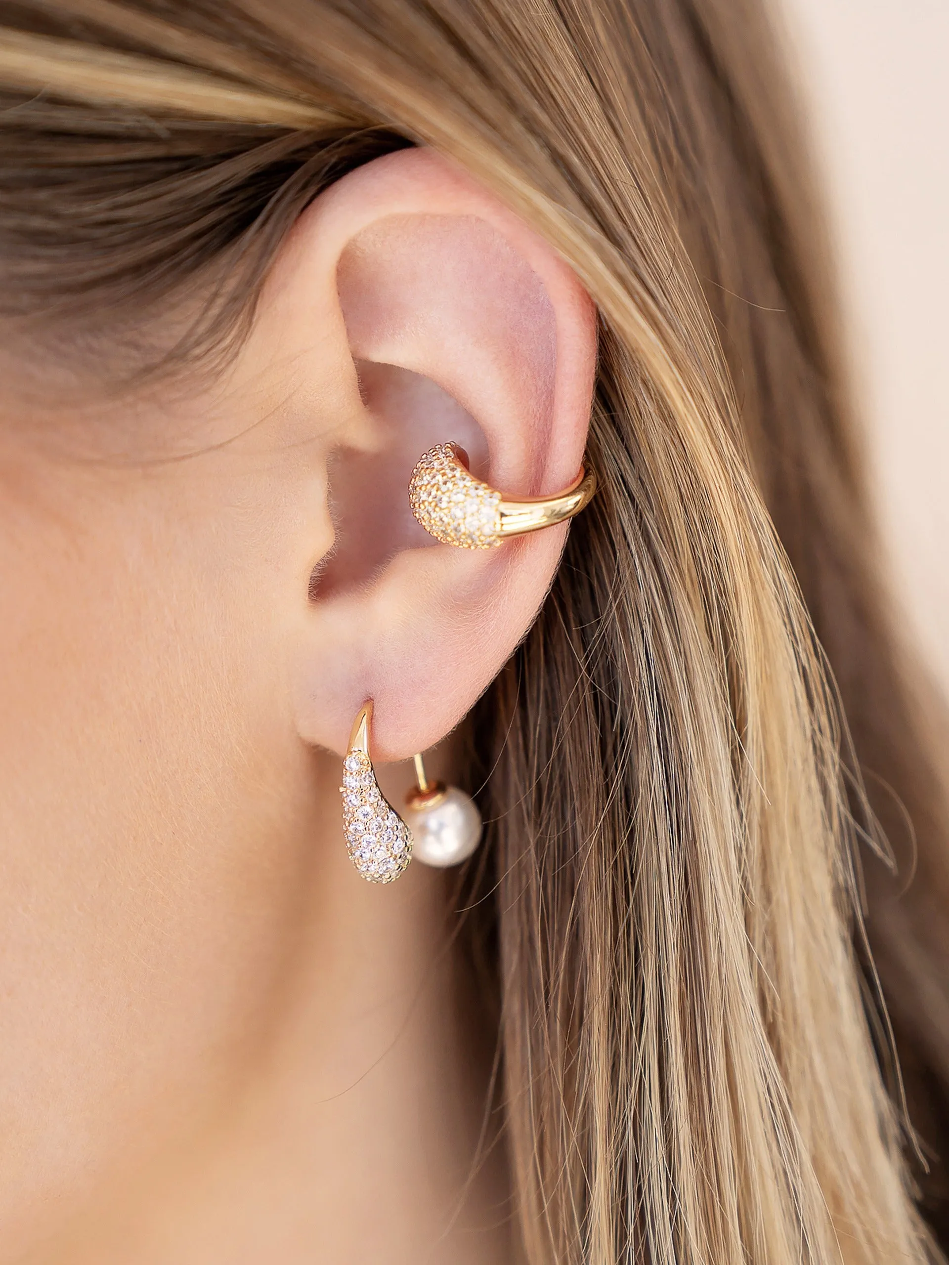 Hooked Pavé and Pearl Earrings sold by ettika product image thumbnail 2