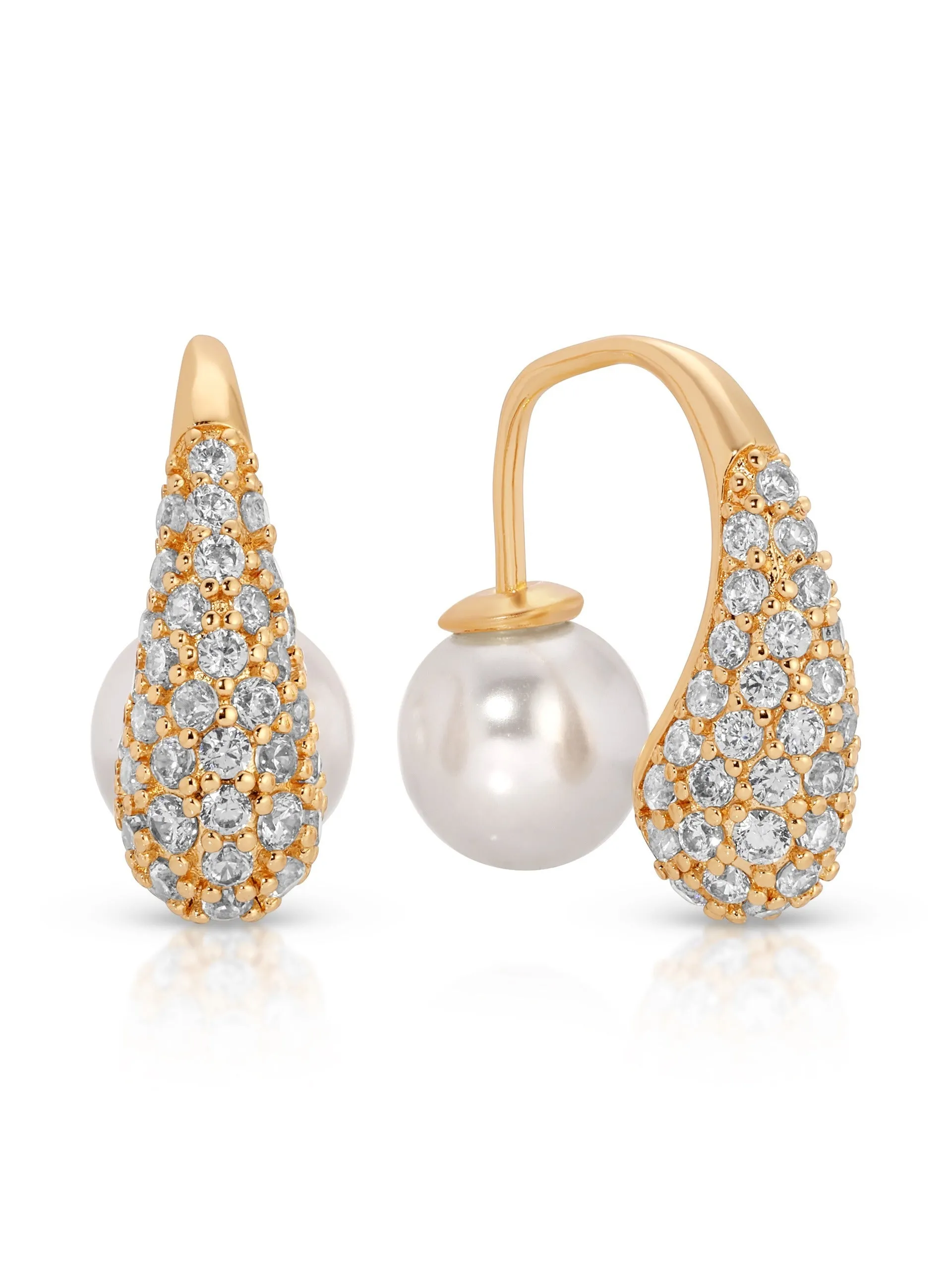 Hooked Pavé and Pearl Earrings sold by ettika