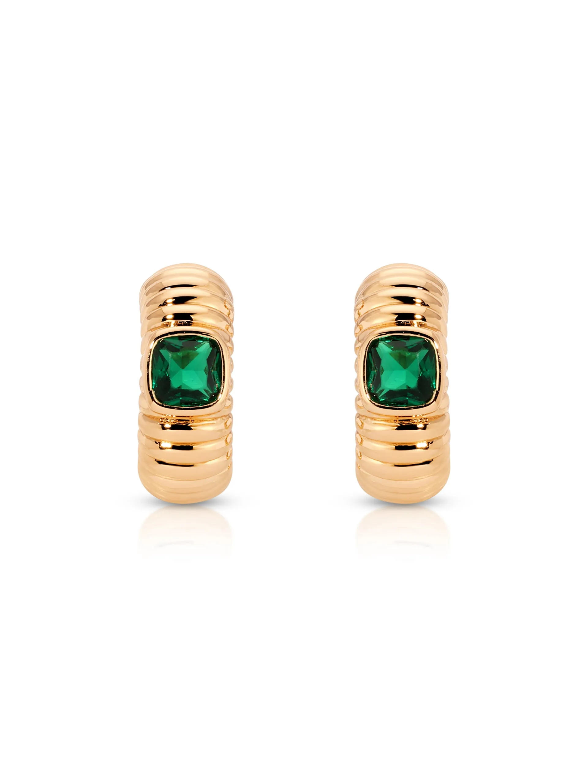 Ribbed Emerald Small Hoops sold by ettika product image thumbnail 3