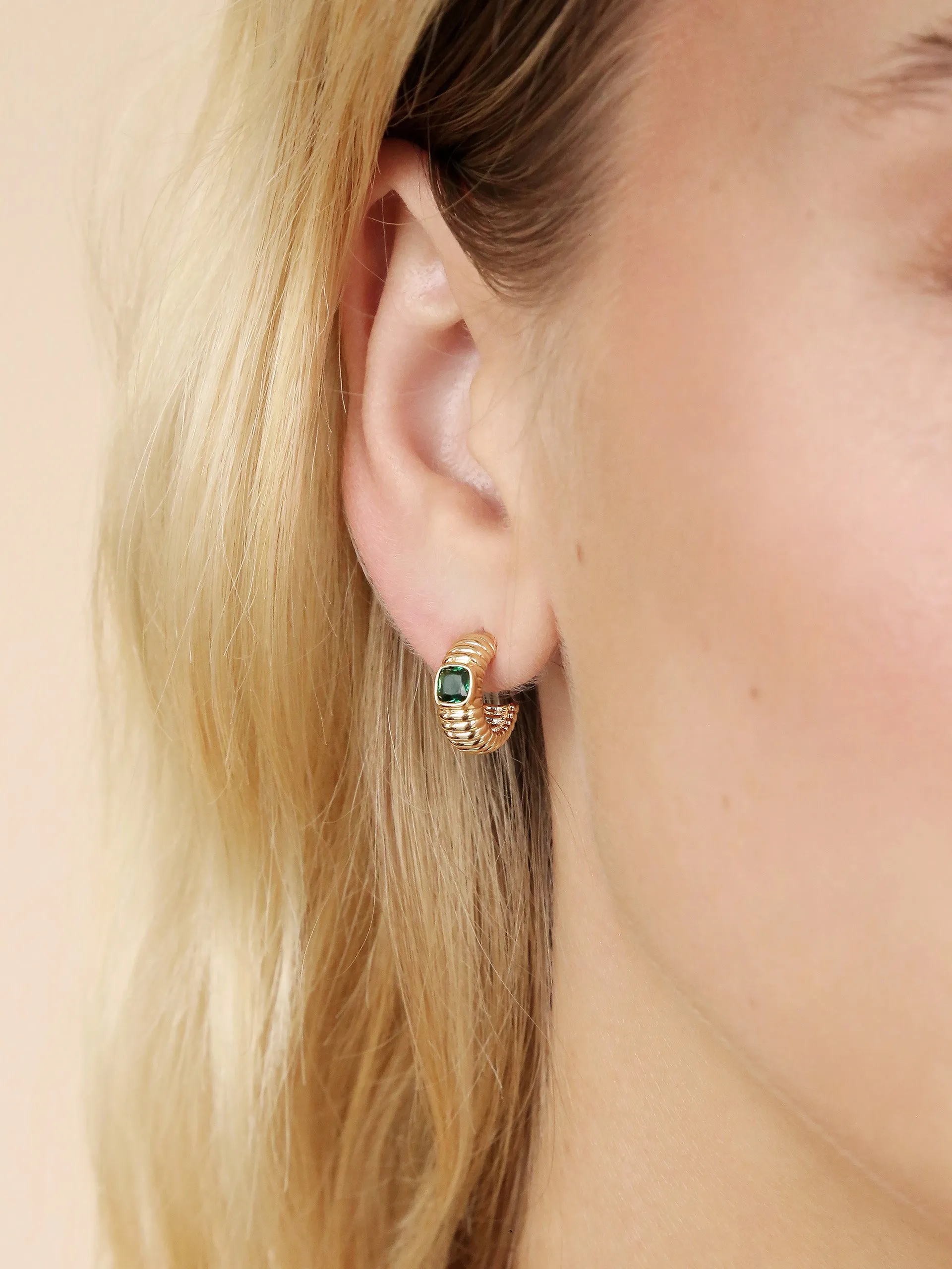 Ribbed Emerald Small Hoops sold by ettika product image thumbnail 4