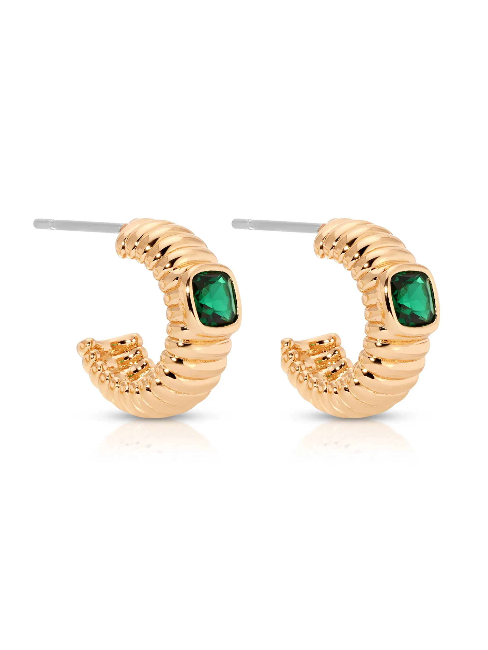 Ribbed Emerald Small Hoops sold by ettika product image thumbnail 5