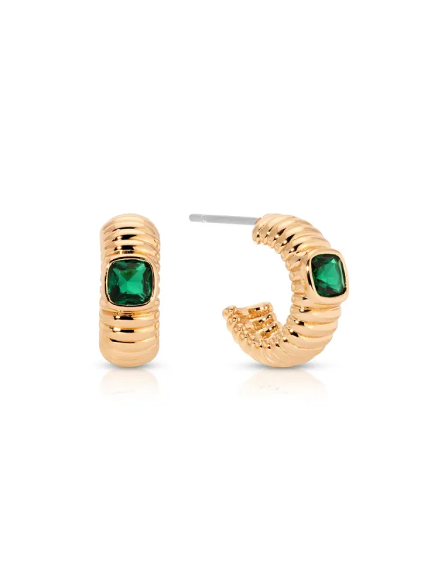 Ribbed Emerald Small Hoops sold by ettika