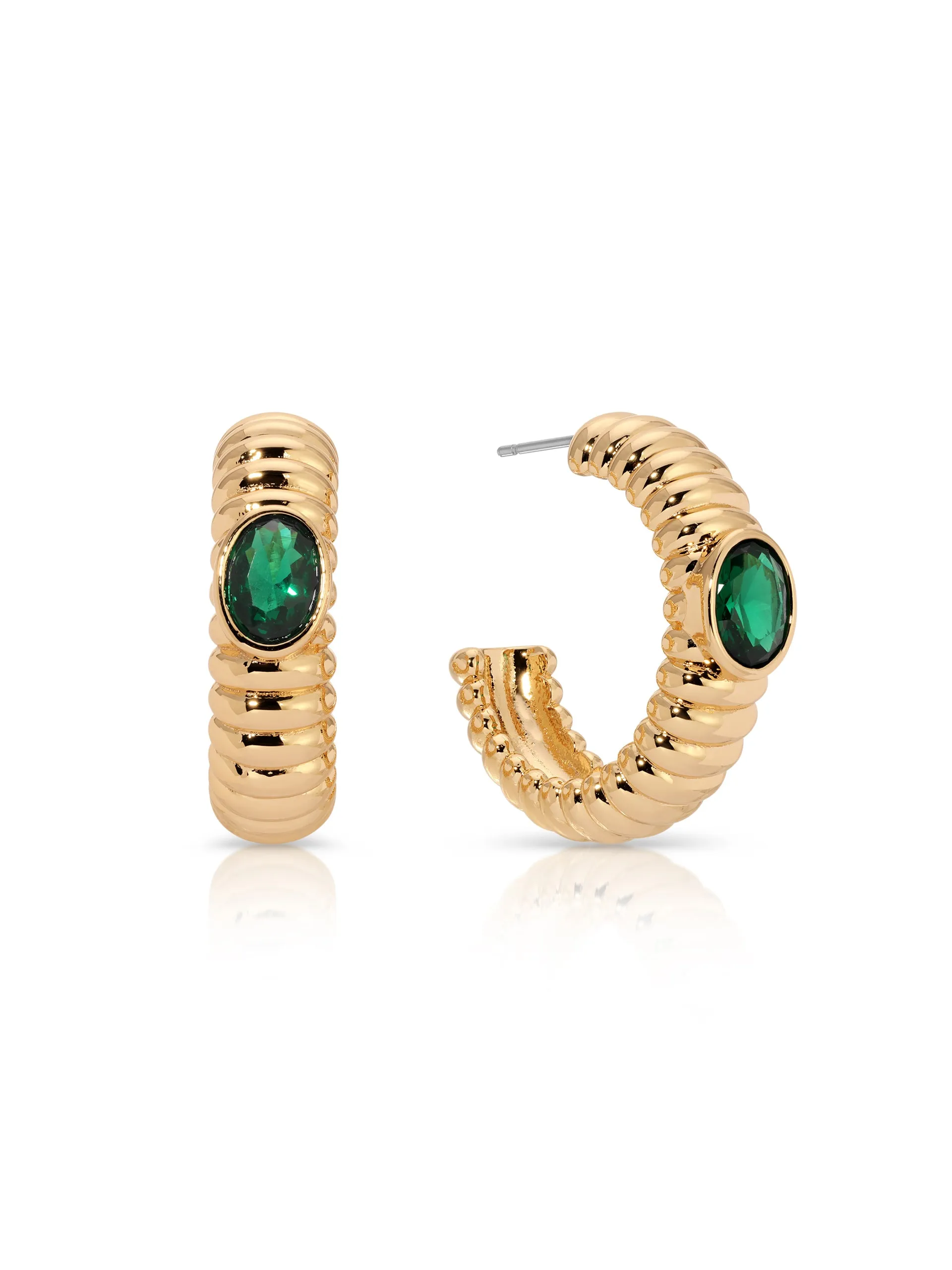 Ribbed Emerald Large Hoops sold by ettika